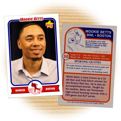 Bowling card of Red Sox outfielder Mookie Betts