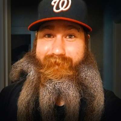 Nationals fan's beard sculpted into a 'W'.