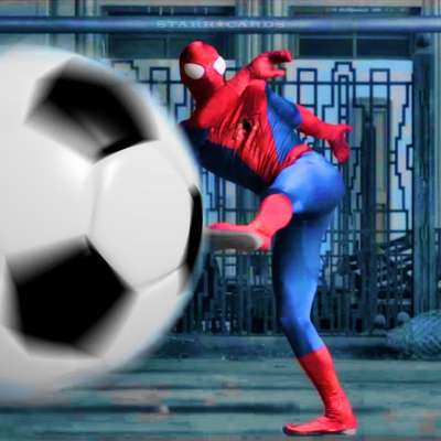 Spiderman is very good at soccer