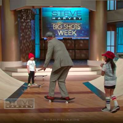 Lil' skateboarders Sky Brown and her brother Ocean coax Steve Harvey to give it a try