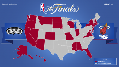 Map showing team preference by state for NBA Finals.