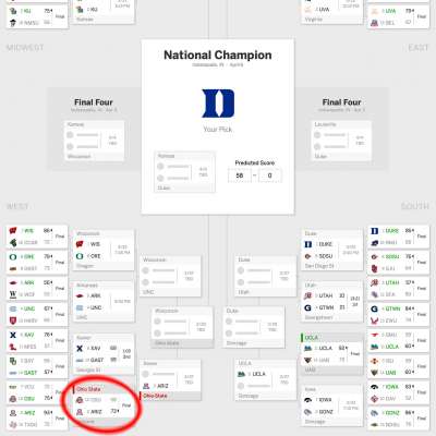 NCAA tournament perfect bracket until 35th game