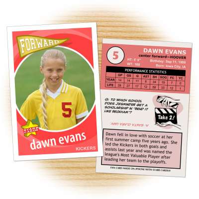 Soccer card template from Starr Cards Soccer Card Maker.