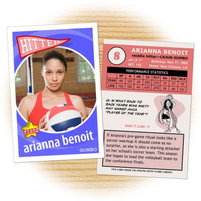 Volleyball card template from Starr Cards Volleyball Card Maker.