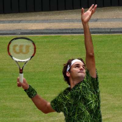 Roger Federer in grass attire.