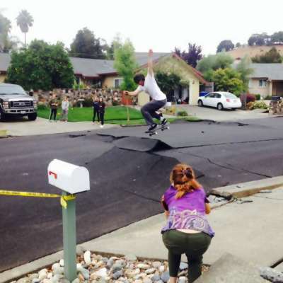 Skateboard ramp made by Napa, California earthquake