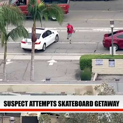 Suspected car thief caught by LAPD after getaway on skateboard.