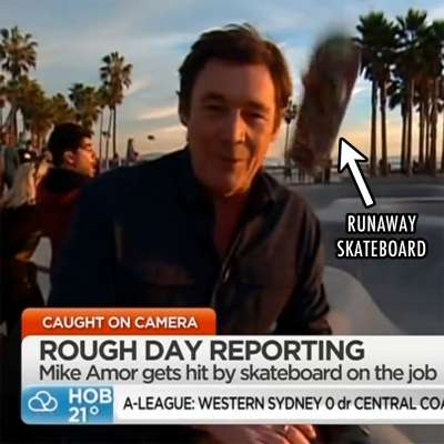 TV reporter Mike Amor struck by skateboard