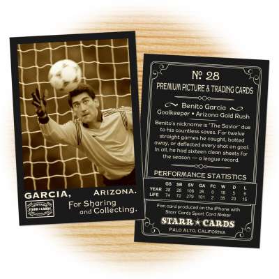 Soccer card template from Starr Cards Soccer Card Maker.