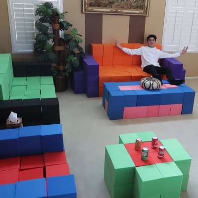 YouTuber Brian Awadis (aka FaZe Rug) makes furniture from foam-pit cubes